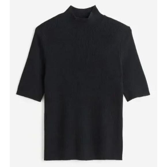 Madewell Ribbed Top 100% Merino Wool Mockneck Sweater True Black NWT M - Picture 1 of 7